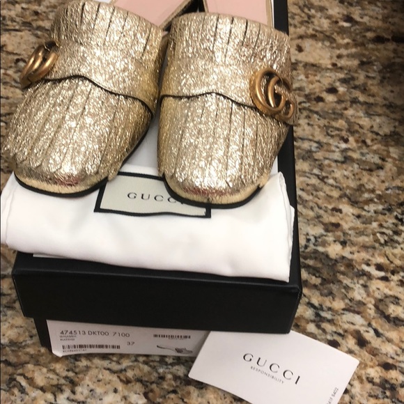 gucci fringe mules